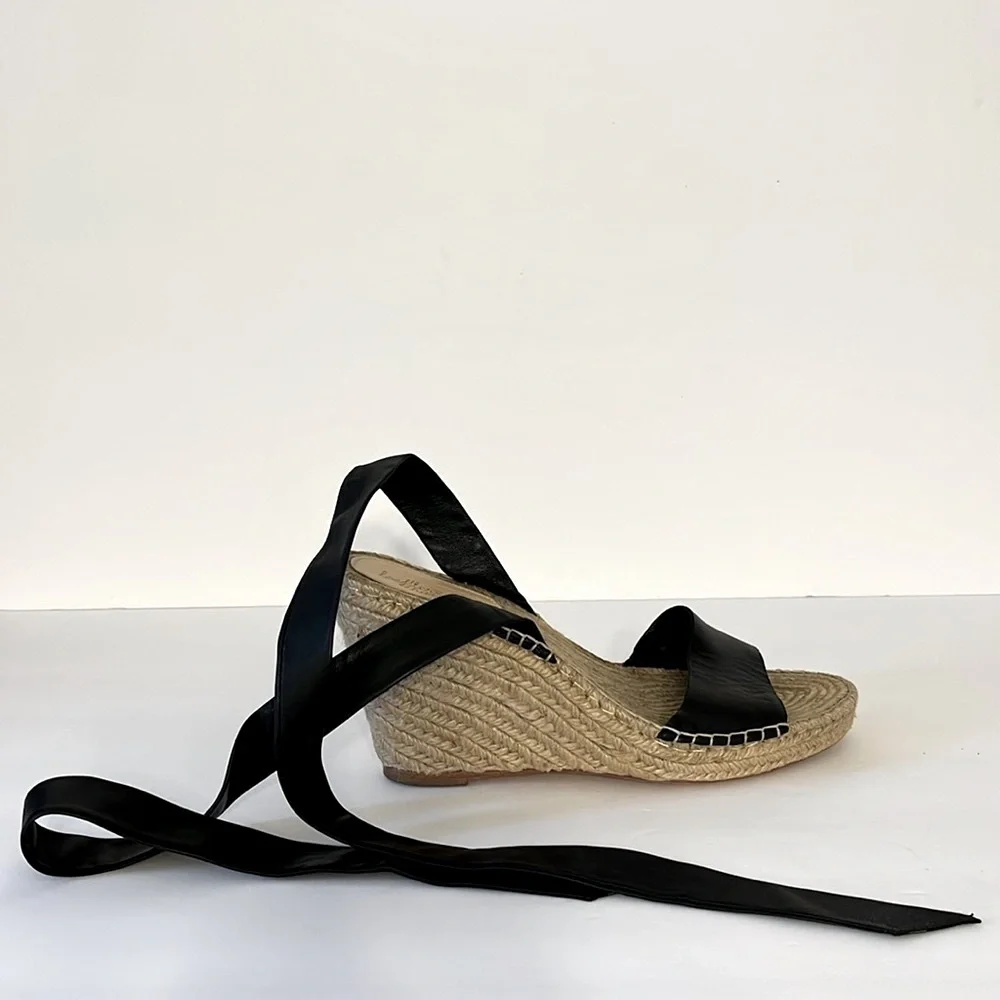 Loeffler Randall Black Leather Espadrille Wedges Sz‎ 8.5